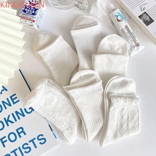 Kingqueen Nữ Tất Cotton Kawaii Sọc Dễ Thương Bông Tai Kẹp Phong Cách Dạo Phố Cho Bé Gái Trắng JK Tất