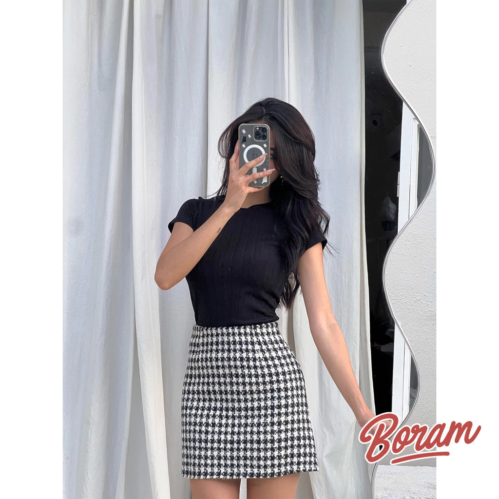 Chân váy dạ bố chữ A, chân váy tweed cao cấp BORAM SG (có quần bảo hộ)