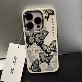 Ốp Điện Thoại Họa Tiết Bướm Màu Đen Cá Tính Tương Thích Cho IPhone 15 14 13 12 11 Pro Max Xr X Xs Max 7 8 SE 2020 Vỏ Bảo Vệ Ống Kính Kim Loại Ốp Lưng Silicon Mềm Chống Sốc