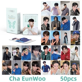 50pcs/box Cha Eun Woo Laser Hologram Photocards ENTITY Album Lomo Cards Astro Kpop Korean Actors Holographic Postcards