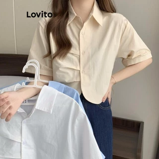 Áo Sơ Mi Lovito Trơn Xếp Ly Nút Cho Nữ LNE51221