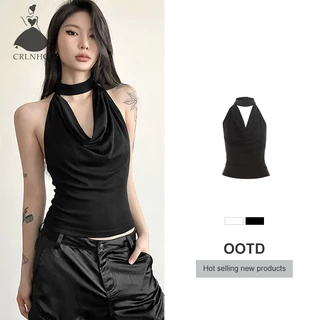 Crlnhc Mùa Hè Hottie Dây Camisole Nữ Cổ Xoay Gợi Cảm Không Tay Slim Top vn