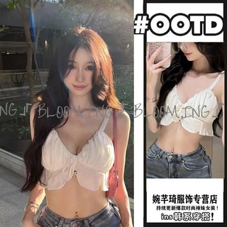 Nguyên chất, Gợi cảm, Trắng, Áo hai dây, Nữ, Mùa hè, Phong cách mới, Hottie, Hình tâng bốc, Crop, Ren, Cổ chữ V, Crop Top