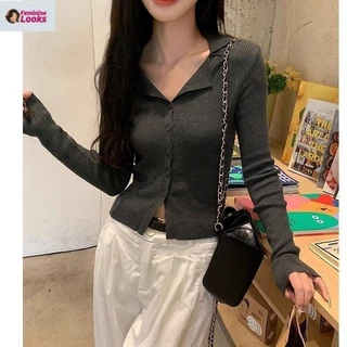 Áo len dệt kim dài tay phong cách Hàn Quốc đáy Slim-Fit màu trơn Top Q7