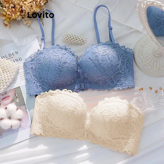 Áo Bralette Lovito Casual Phối Ren Trơn Nút Phía Trước Cho Nữ LNE52430