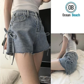 Quần Thắt Nơ ống rộng mới Thiết kế cỡ lớn Niche Quần short Denim lưng cao