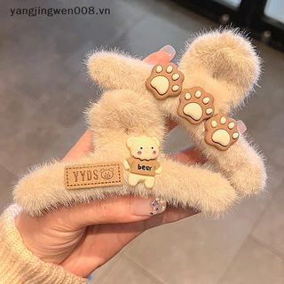 Yangwen Mới Gấu Dễ Thương Thu Đông Sang Trọng Vuốt Tóc Kẹp Nữ Bé Gái Cá Mập Lớn Kẹp Tóc Kẹp Tóc Phụ Kiện Tóc.