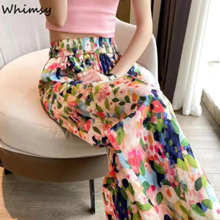 Whimsy Mùa hè phong cách mới quần hoa lưng cao quần ống rộng rộng chín điểm hợp thời trang bãi biển chống muỗi quần đi biển thông thường