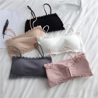 Áo lót nữ Yours Bra, Bra gân cotton viền ren cài sau có đệm mút MS200