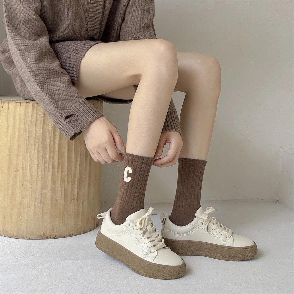 Tất Cổ Cao Vớ Cổ Cao Nữ Họa Tiết Chữ P/C Nhiều Màu Dễ Thương Vải Cotton Mềm Mịn Co Giãn Thời Trang