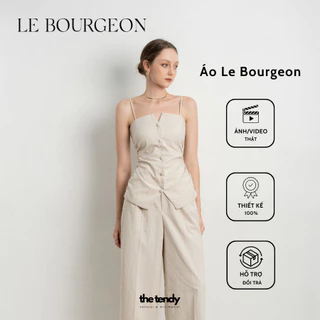Áo hai dây linen Le Bourgeon màu be nhún eo thanh lịch, tối giản, tôn dáng | the tendy - natural & minimalist