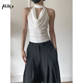 Áo vest nữ Alika màu trơn gợi cảm Hàn Quốc hàng ngày đa năng lưng ngọt ngào mát mẻ cô gái thon gọn áo thun