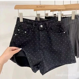 Size Lớn Béo mm Hoa Đen Retro Denim Quần Short Nữ Mùa Hè Giảm Tuổi Cao Cấp Ôm Hơn Nhìn Chữ A Rộng Chân Nóng