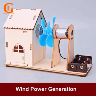 Quà TẶNG GIÁO DỤC DIY Wind Power Generation Fan House Đồ chơi lắp ráp bằng gỗ Thí nghiệm khoa học Xếp hình STEM cho trẻ em Học sinh Dự án trường học