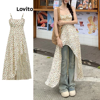 Lovito Đầm xòe họa tiết hoa cao thấp giản dị dành cho nữ LBA82204