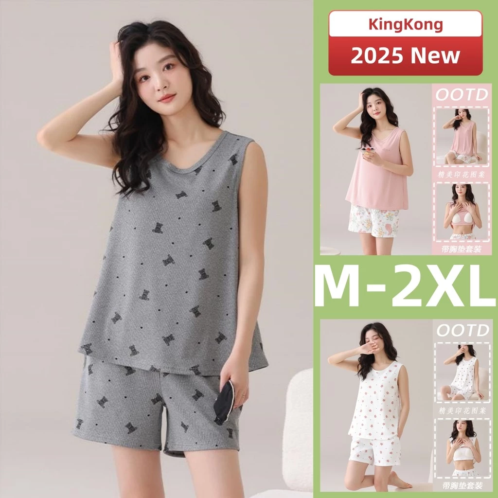 Bộ Đồ Ngủ Có Đệm Nữ Chinos Đồ Ngủ Người Phụ Nữ Mùa Hè Nữ Bộ Đồ Ngủ Không Tay Phong Cách Đơn Giản Mặc Nhà Mỏng