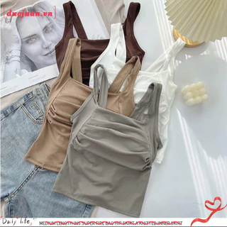 Duojuan Pháp Vintage Suspenders, Cotton Cổ Vuông Áo Corset, Áo Vest Không Tay Xếp Ly Nhỏ Nữ