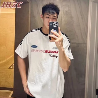 Jhzc Áo Thun Nam Tay Ngắn Mùa Hè Mỹ Retro Raglan Tay Trang Trí Web In Chữ Rời Cổ Tròn Tay Ngắn