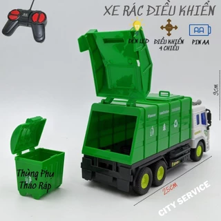 Xe rác, và NHIỀU MẪU Xe Công trình( Ủi, Ben, Bồn, Cẩu, Múc, Ủi, Cứu hỏa) điều khiển Có Đèn Chất Lượng Cao