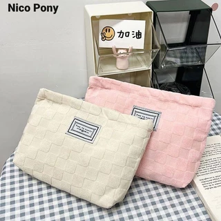 Nico Pony Nữ Túi Bảo Quản Waffle Màu Trơn Trang Điểm Khí Chất Đơn Giản Giữ Học Sinh Túi Bút Dung Tích Lớn Túi Bảo Quản Tiện Lợi