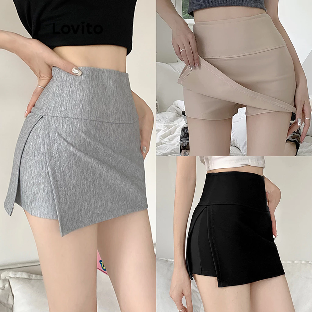 Lovito Quần short xẻ tà trơn thường ngày cho nữ LNE61175