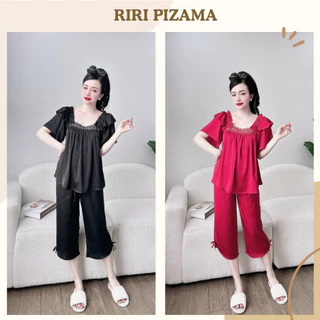 Đồ bộ mặc nhà RIRI bộ ngủ lụa pijama quần lửng tay cánh tiên dễ thương.