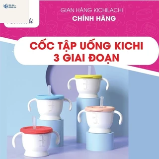 [Tặng Cọ Rửa Ống Hút] Cốc Tập Uống Nước Kichilachi, Cốc Tập Hút 3 Giai Đoạn Có Vạch Chia 150ml Cho Bé Chất Liệu An Toàn