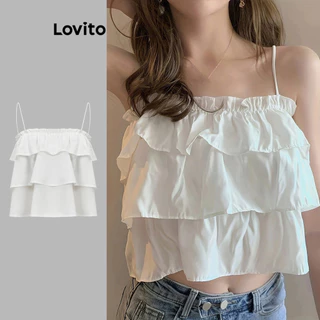 Lovito Áo ba lỗ nhiều tầng trơn phong cách Boho dành cho nữ L89MD094