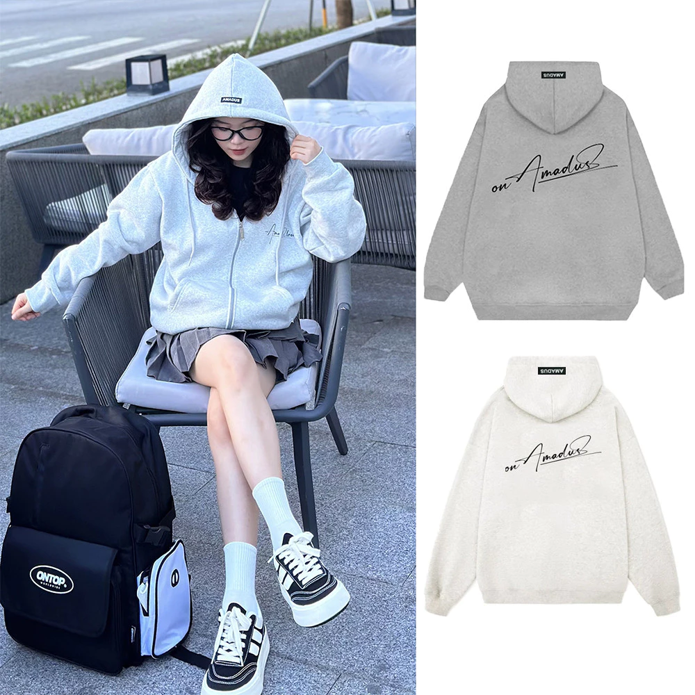 Áo HOODIE ZIP in chữ kí AMADUS Nỉ Bông Nam Nữ Unisex Kéo Khóa Local Brand -ROSEGOLD