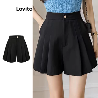 Lovito Quần short xếp li có nút trơn thông thường cho nữ L89ED024