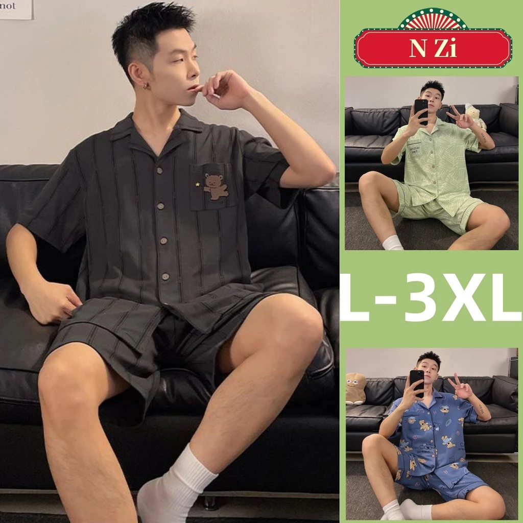 Bộ Đồ Ngủ Nam Cotton Bộ Đồ Ngủ Mùa Hè Tay Ngắn Đồ Ngủ Người Rời Loungewea