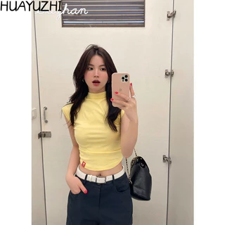 HUAYUZHI áo phông áo thun nữ croptop baby tee xu hướng INS Korean Xu hướng WTX24205BG 17Z240424