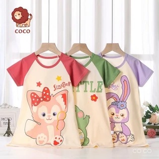 Váy Ngủ Bé Gái Cotton Nguyên Chất Mùa Hè Phong Cách Mới Bé Gái Tay Ngắn Điều Hòa Quần Áo Phiên Bản Hàn Quốc Phong Cách Mỏng Homewear Bộ Đồ Ngủ Trẻ Em Đêm