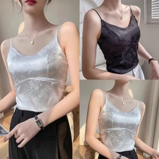 Áo Vest Satin In Hình Có Miếng Lót Nữ Phong Cách Trung Hoa Áo Tank top Lưng Đẹp Ôm