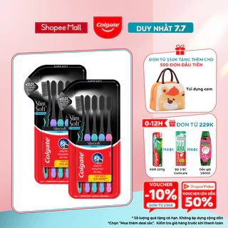 Bộ 10 Bàn chải Colgate SlimSoft Charcoal than hoạt tính kháng khuẩn siêu mềm mảnh