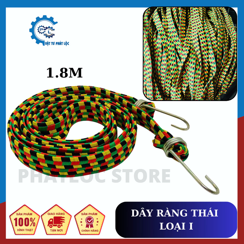 Dây ràng đồ, dây chun chằng đồ, Loại Thái nhiều màu, Loại xịn, Dây dài 1.8M, Độ co giãn cao