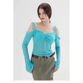 Mùa Hè 2024 Phong Cách Mới Tính Khí Gợi Cảm Hơi Trong Suốt Slim-fit Hot Girl Off-the-Shoulder Dệt Kim Sling Top Nữ