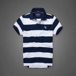 F5LA Abercrombie & Fitch StripesPOLOShirt Men's Lapel Short Sleeve Business Deer Slim Cotton Half Sleeve Seagull CasualTT-shirt