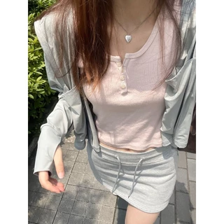 Áo thun đeo vai Brandymelville Nữ Pure Desire Ngọt ngào và cay Hồng tay ngắn mùa hè Cotton nguyên chất Slim Slimming Hot Girl Skinny Short Top