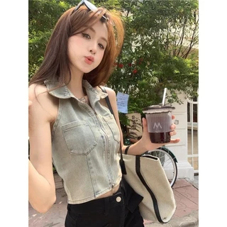 Dây Phong Cách Sling Hot Girl Vest Dây Kéo Niche Top Desire Nữ Nguyên Chất Hợp Thời Trang Denim Mùa Hè Thiết Kế Ngắn Áo WAPF