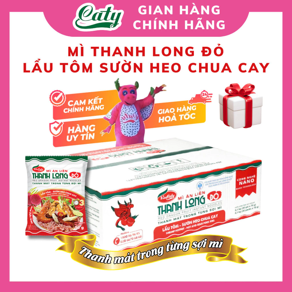 Mì gói Thanh Long Đỏ Lẩu Tôm - Sườn Heo Chua Cay Caty