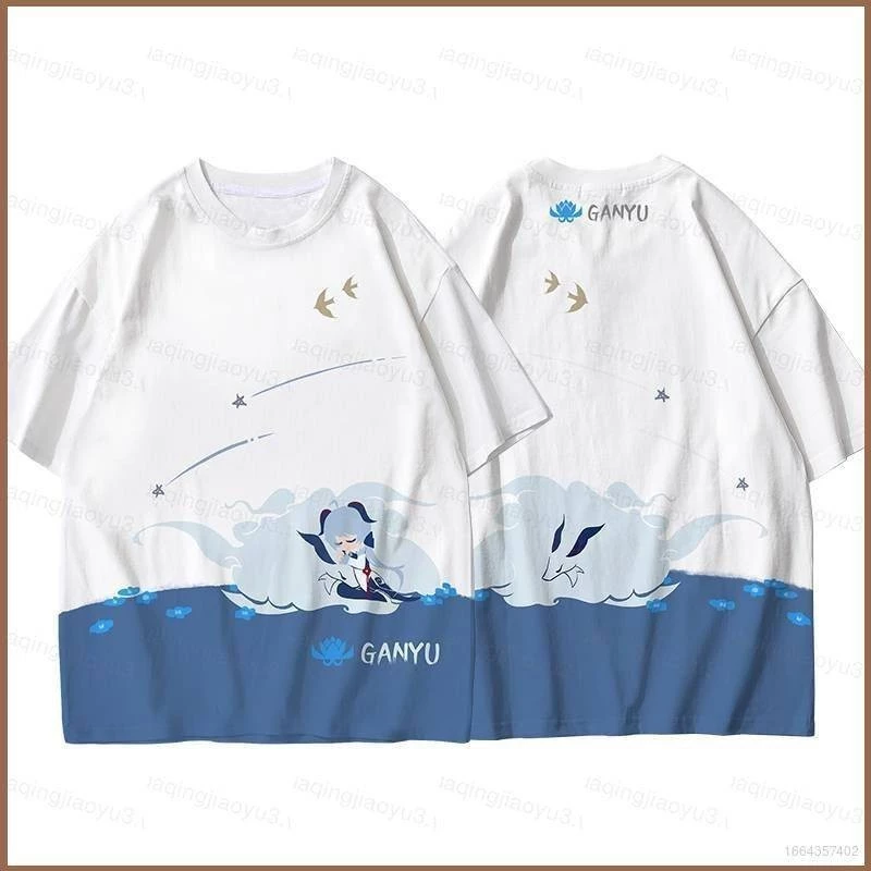 Genshin Tác Động Áo Thun Nữ Tay Ngắn Anime Ganyu Itto Shenhe Unisex Top Casual GraphicTee Áo Sơ Mi Plus Kích Thước