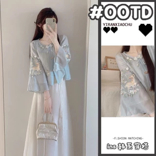 Phong Cách Trung Hoa Mới Phong Cách Trung Hoa Mặc Trọn Bộ 2024 Phong Cách Mới Cải Tiến Hanfu Top Phù Hợp Với Váy Ôm Hơn Bộ Hai Mảnh JMB4