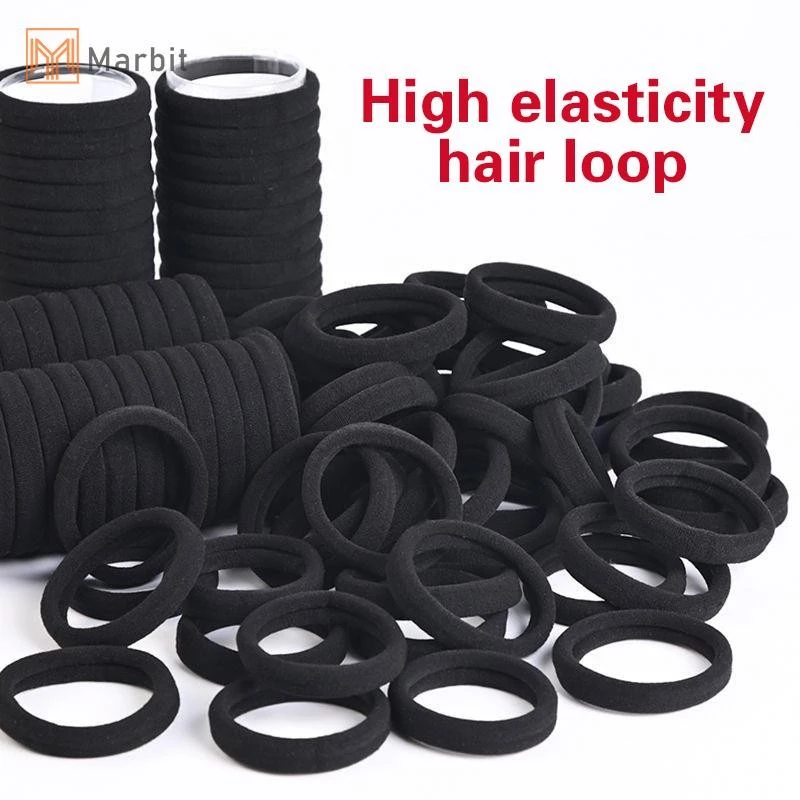 Marbit 100 Chiếc Màu Đen Tóc Cho Nữ Bé Gái Băng Đô Quấn Tóc Cao Su Đàn Hồi Cao Dây Buộc Tóc Đuôi Ngựa Giá Đỡ Scrunchies Accessorie Mới