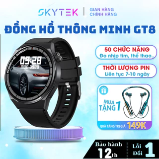 Đồng hồ thông minh GT8, Smart Watch chống nước, có máy ảnh điều khiển từ xa, tập thể thao theo dõi nhịp tim SKYTEK