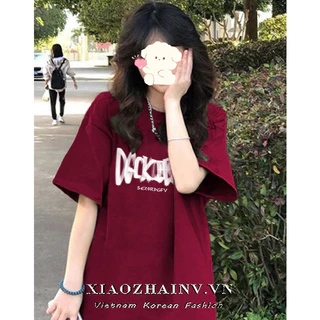 Xiaozhainv Áo Thun Cotton Thời Trang Burgundy Áo Thun Nữ Tay Ngắn Mới Rời Top