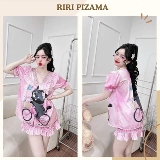 Đồ bộ mặc nhà RIRI đồ ngủ nữ pyjama bigsize quần đùi chất liệu latin cao cấp thoáng mát.