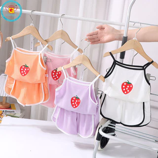 Bộ đồ ngủ trẻ em Bé gái Thời trang mùa hè Phong cách Hàn Quốc Mới Ice Silk Suspender Quần áo gia đình