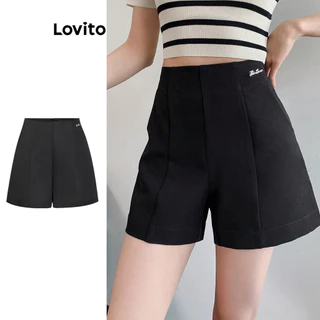 Lovito Quần short kim loại Preppy Letter cho Nữ L86ED070