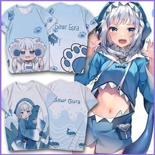 Hololive Vtuber Gawr Gura Áo Thun Anime Tay Ngắn Hàng Đầu Rời Thời Trang Áo Thun Plus Kích Thước